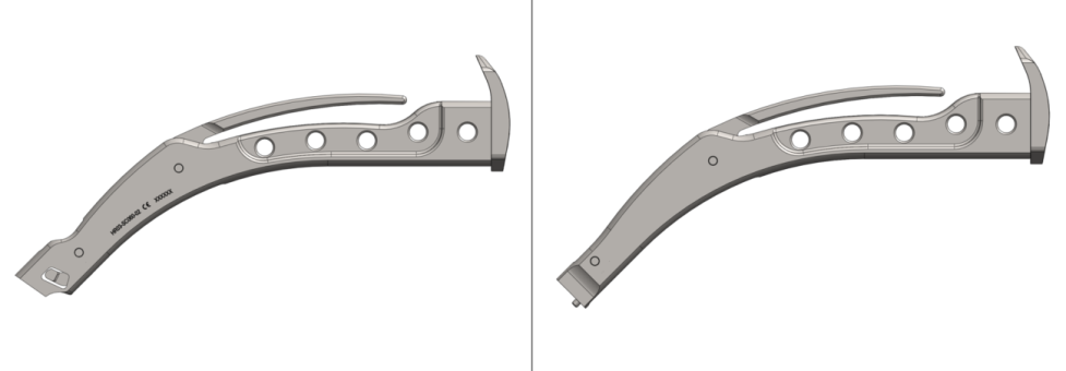 Conception et fabrication d'une gamme de porte-râpes courbe, avec 2 connexions de râpes différentes.